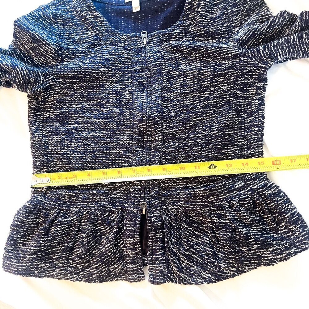 J. Crew Womens Navy Blue White Tweed Boucle Peplum Blazer Jacket Size Small - Picture 9 of 11